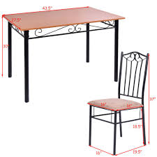 Costway 5 Pc Dining Set Wood Metal Table And 4 Chairs Kitchen Breakfast Furniture Walmart Com In 2020 Wood And Metal Table Wood Dining Room Kitchen Chairs