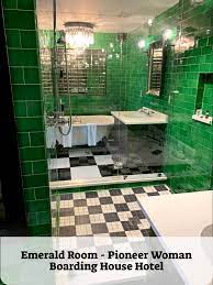 <p>channel your inner designer and keep your home clean with the pioneer woman stainless steel oval step trashcan with the heritage floral print with a blue lid. Emerald Green Black White Bathroom Walk In Shower Pioneer Woman Boarding House Black White Bathrooms Pawhuska