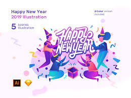 New Year 2019 Ilustration Pack Newyear Promotional Banners Illustration