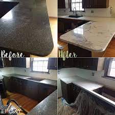 Our Customer Dakota Went Over His Old Laminate Countertops With Our Premium White Marble Fx Poxy Countert Laminate Countertops Diy Countertops Epoxy Countertop
