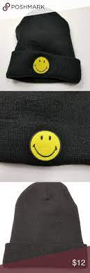 Uo Black Beanie Knit Hat Smile Smiley Hipster Urbn Winter Fashion Black Beanie Fashion