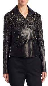 Elie Saab Stud Embroidered Leather Jacket Embroidered Leather Jacket Embroidered Leather Real Leather Jacket