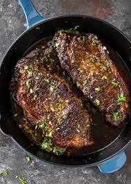 When the butter is melted and start to brown add the steak and reduce the head to medium. Pan Seared Steak With Garlic Butter Gimme Delicious