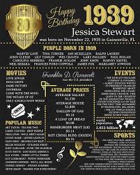 Personalized 80th Birthday Printable Poster 1939 Fun Facts Etsy Birthday Printables Birthday Poster 60th Birthday Poster