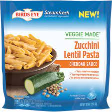 Do they mean a pasta dish with zucchini as an ingredient? 2 97 Birds Eye Steamfresh Veggie Made Zucchini Lentil Pasta Cheddar Lentil Pasta Zucchini Pasta Made From Vegetables