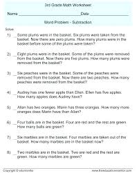 The math worksheets on this section of the site deal with simple word problems appropriate for primary grades. Subtraction Word Problems Worksheet Sumnermuseumdc Org