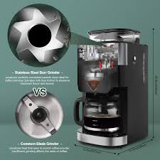 Barsetto Coffee Maker With Grinder Grind And Brew Automatic Coffee Machine 10 Cup With Auto Shut Off Black Pad Kaffeemaschine Kaffeebohnen Espresso Maschine