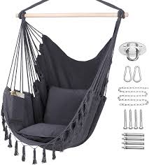 Navy and dark gray steel frame camping and outdoor swinging hammock chair with 19 reviews and the island retreat 38 ft. 12 Best Hammock Chair Reviews Of 2021 You Should Know