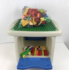 Step 2 Duplo Lego Mega Block Table With 130 Blocks Childs Building Storage Step2 Block Table Built In Storage Lego Table