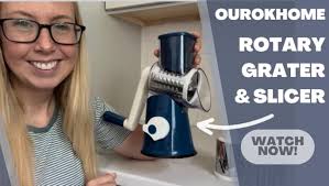 Amazon.com: Ourokhome Rotary Cheese Grater Hand Crank, Kitchen Shredder  Speed Mandolin Slicer Nut Grinder with Handle and Drum Blades for Cheese,  Vegetable, Walnut, Chocolate, Potato, Carrot, 3 Blades, Dark Blue: Home &