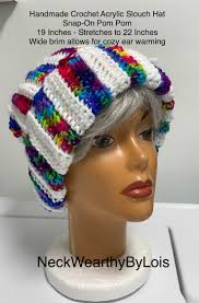 Slouchy Beanie Hat Cap, Crochet Earwarmer, Snap