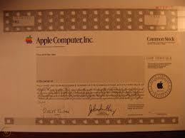 Apple stock certificate (page 1) trust and wealth management marketing: Rare Apple Computer Inc Specimen Stock Certificate Google Facebook 1875816021