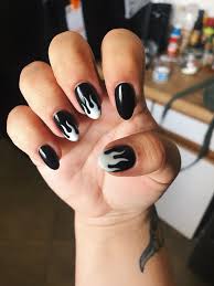 Black And White Flames Flame Nails White Acrylic Nails Fire Nails Short Acrylic Nails