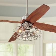 White ceiling fan light cover glass shade bowl globe frosted paint 52 in new. Brushed Nickel Vintage Cage Led Ceiling Fan Light Kit 19r81 Lamps Plus