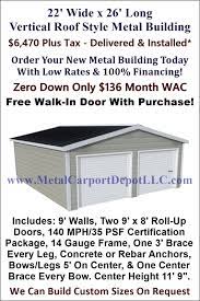 22 X 26 Steel Building Vertical Roof Metal Garage Metal Carport Depot Metal Buildings Roof Styles Metal Roof