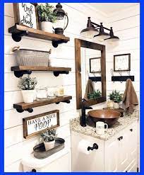 Bright bathroom with wood accents. Need Some Ideas For Your Kitchen Decor Kitchen Decor Tips Bathroom Farmhouse Style Farmhouse Bathroom Decor Rustic Bathroom Designs