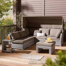 Outliv Ottawa Loungeset 5 Teilig Halbrundgeflecht Graubeige Kissen Taupe Lounge Aussenmobel Ratan Mobel