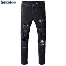 The quality and the way it fits is just so amazing, the downside is that a pair of jeans is $70. Black White Patch Holes Ripped Jeans Mefashionova Ripped Jeans Men Ripped Jeans Stretch Denim Pants