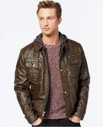 Michael Michael Kors Faux Leather Hooded Jacket Coats Jackets Men Macy S Faux Leather Hooded Jacket Hooded Denim Jacket Mens Jackets