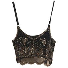 Black And Gold Crop Top Pre Owned Miss Selfridge Unique Crop Top Black Gold Beaded Unique Crop Tops Black Going Out Tops Black Crop Tops