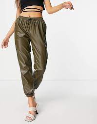 Bolivia Embajadashops Glamorous Draw String Pu Joggers In Khaki Jaket Adidas Putih Pink