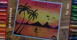 Kaligrafi Arab Dan Sunset In The Sea Cara Menggambar Mudah Dengan Crayo Cara Menggambar Gambar Painting
