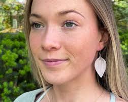 Leather Earring Gift Set, SMALL Pinched Leaf Genuine Leather Earrings,  Personalized Leather Earring Gift Set