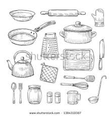 Stock Vector Sketch Kitchen Tools Cooking Utensils Hand Drawn Kitchenware Doodle Chef Equipment Vector Kitchen Tools How To Draw Hands Kitchen Tools Design