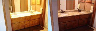 Baseboards, cabinets, door, and door frame. My Golden Oak Master Bath Remodel Darkened Vanity With Glaze New Granite Countertop New Faucets Painting Bathroom Cabinets Oak Bathroom Painting Bathroom