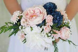 A silver eucalyptus and some herbs wedding bouquet. 15 Adorable Navy Blue And Blush Pink Wedding Bouquets Emmalovesweddings Pink Wedding Flowers Blue Wedding Bouquet Navy Wedding Flowers