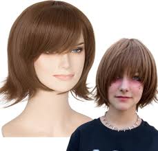 Miss U Hair Perucas Curtas Castanhas para Mulheres Peruca Lisa BOB com  Franja Sintética Fantasia de Halloween Cosplay