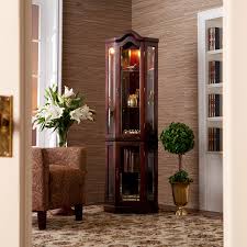 Furnituremaxx Solid Wood Corner Curio Cabinet With Light Mahogany Finish