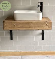 The Floating Beam Shelf Wash Stand Hand Crafted Rustic Bathroom Vanity Unit Wooden Van In 2020 Industrial Bathroom Decor Floating Bathroom Vanities Bathroom Sink Units