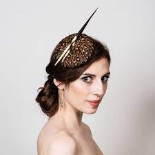 Small Beret Fascinator Millinery Headpiece Feather Hat In Natural Brown Pheasant Feathers With Porcupine Quills Fascinator Feather Hat Millinery