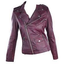 Ladies Leather Jacket Biker Style Retro Purple Soft Leather Amazon Co Uk Clothing Leather Jackets Women Purple Leather Jacket Leather Jacket