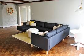 Assembling Our Ikea Sectional Sofa We Love It Young House Love Grey Sofa Living Room Ikea Sectional Sofa Ikea Karlstad Sofa
