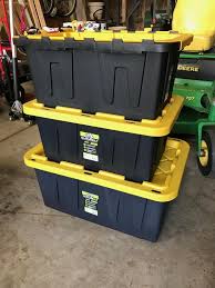 Black And Yellow Storage Bins With Wheels Homz Durabilt Storage Ideal For Storing Tools Camping Gear Hunting Supplies Clothes And More Perfect Fo Garage Storage Solutions Storage Storage Containers
