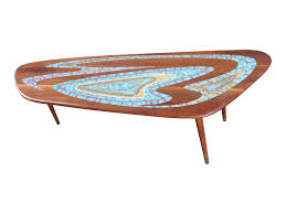 This super atomic style eames era funky shaped glass sits atop an organic swirling form solid rich hued walnut base. Boomerang Shaped Mosaic Coffee Table Tiled Coffee Table Mosaic Coffee Table Mid Century Coffee Table