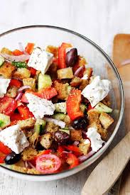 Greek Panzanella Salad With Garlic Lemon Vinaigrette Recipe Panzanella Salad Salads Without Lettuce Salad