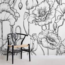 Black And White Mural Wall Black White Floral Wallpaper Mural Murals Wallpaper Grey And White Wallpaper Large Floral Wallpaper Mural Wallpaper
