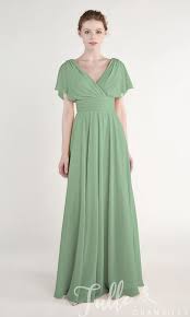 Moss Green Elegant Chiffon Long V Neck Bridesmaid Dress With Cap Sleeves Tbqp44 Bridesmaid Dresses With Sleeves Bridesmaids Gowns With Sleeves Tulle Long Skirt