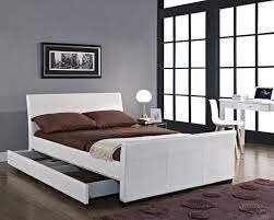New Stunning Double King Size Faux Leather Sleigh Bed In Brown Black And White With 4 Drawers Ideal For Extra S White Bed Frame Pine Bed Frame Adjustable Beds