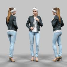 Cute Girl In Jeans Leather Jacket And Bandana Female Characters 3d Model Character 3d Model