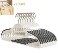 20-Pack Plastic Hangers w/ 360° Swivel Hooks, Non-Slip, 16.5" for Men/Women  Clothes