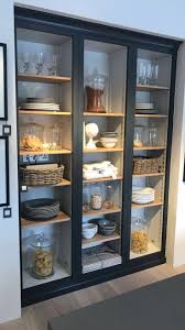 Modern Farmhouse Kitchen With Glass Pantry Doors Custom Built In With Glass Doors And Black Cabinets In Kitchen Open Shel Luks Mutfaklar Ic Tasarim Ev Dekoru