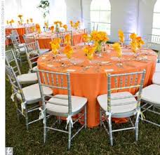 The Reception Decor Reception Decorations Orange Tablecloths Orange Decor