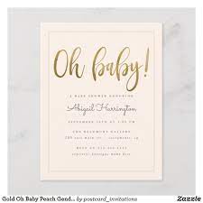 Gold Oh Baby Peach Gender Neutral Baby Shower Invitation Postcard Zazzle Com Gender Neutral Baby Shower Invitations Baby Shower Invites Neutral Gender Neutral Baby Shower