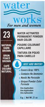 Waterworks Permanent Powder Hair Color 23 Natural Dark Brown Water Works Black 20 21 Oz Water Works Powder Hair Color Is Specially Formulated To