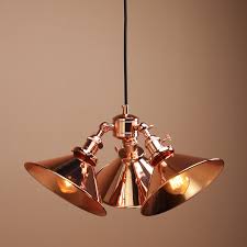 Minisun fishermans copper glass ceiling light pendant shade lightshade lights. Three Headed Vintage Industrial Copper Hanging Pendant Shade Ceiling Lamp