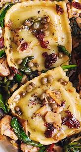 Italian Ravioli With Spinach Artichokes Capers Sun Dried Tomatoes Recipes Food Italian Recipes